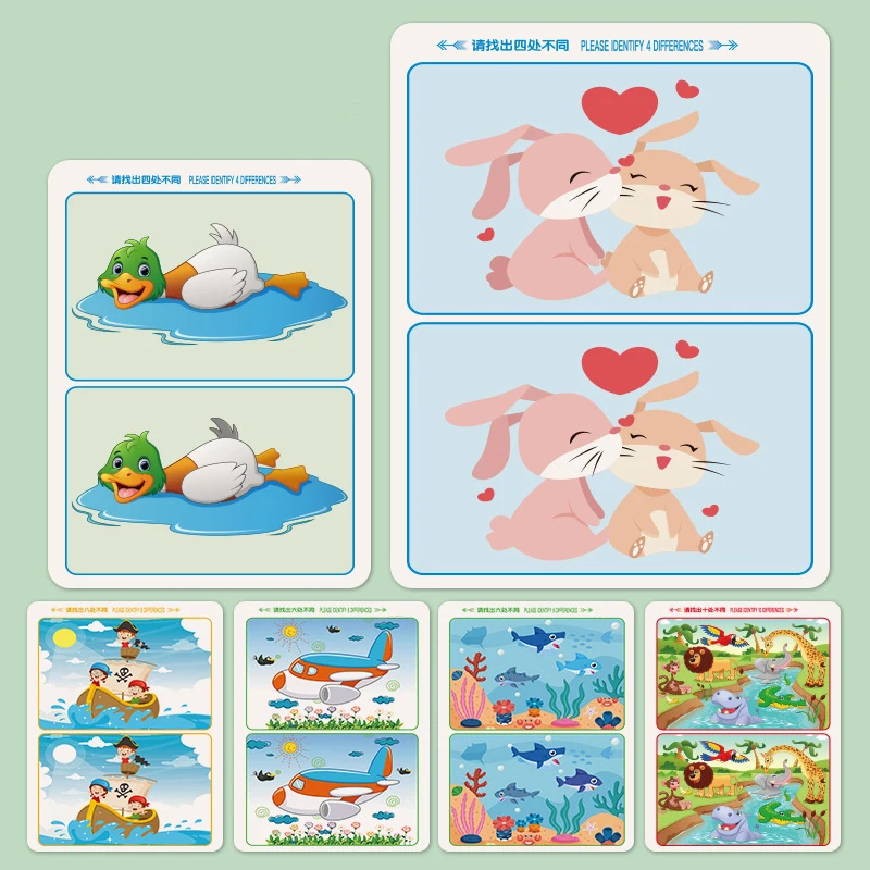 ابحث عن الفرق، صور لعبة التدريب على التركيز الممتع، نمو التعلم التعليمي، ابحث عن أماكن مختلفة، قابلة للمسح وإعادة الاستخدام، ورق شفاف، مناسب لهدايا العطلات، هدايا عيد الميلاد