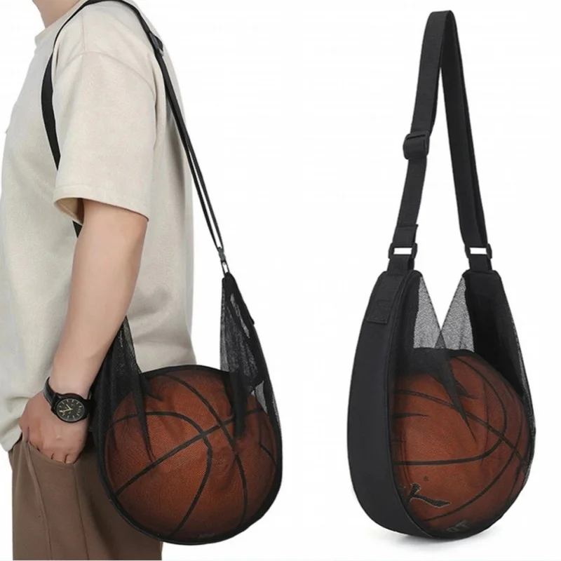 

Shoulder Bag with Zipper Pocket Sports Gym Equipment Storage Mesh Bag Basketball Football Storage Net Bag Adjustable Backpack