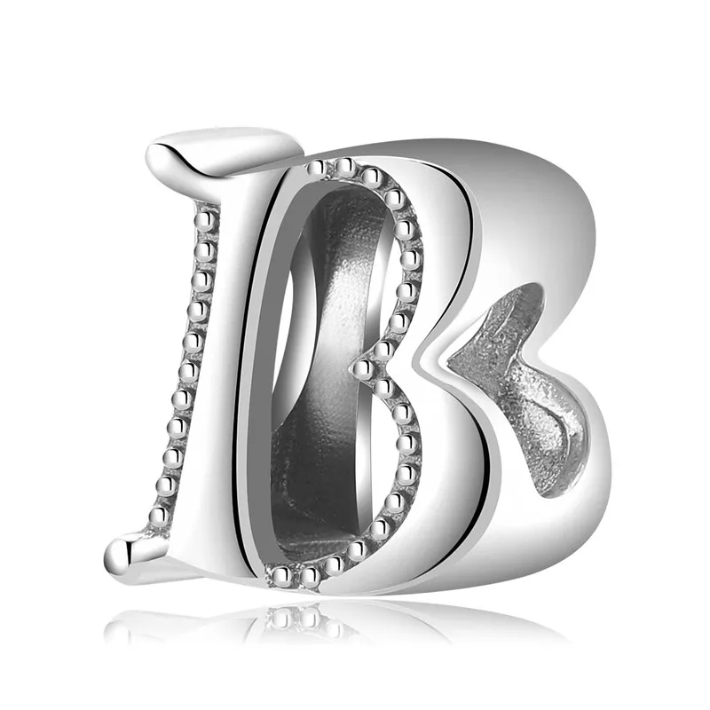 

925 Sterling Silver Letter B Plain Silver Pendant Charm Bead Fit Original Bracelet DIY Accessories