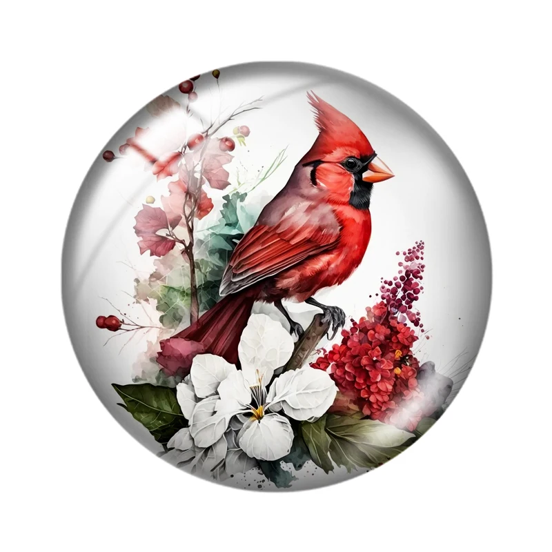 Watercolor Red Cardinal  10pcs 12mm/16mm/18mm/25mm Round Photo Glass Cabochon Demo Flat Back Making findings