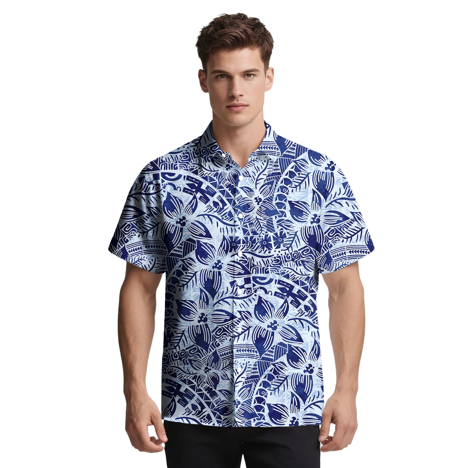 مخصص النمط الكلاسيكي رائجة البيع الملابس ساموا مريحة شهم قميص هاواي ألوها تصاميم القبلية البولينيزية الرجال قميص #4