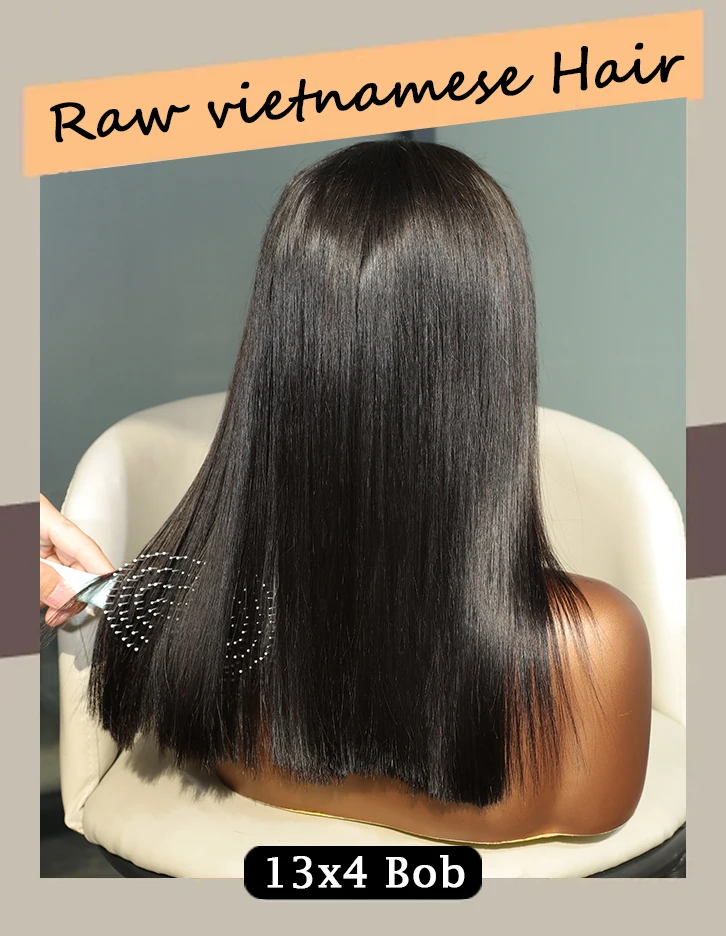 15A 300 250% High Density 13x6 13x4 Lace Frontal Bob Perücken aus vietnamesischem Rohhaar, Super Double Drawn, 100% Echthaarperücke, 10 12 14 16 Zoll – Detail 1