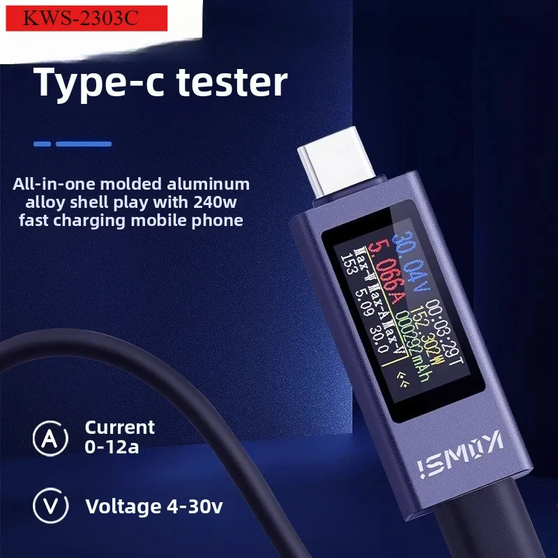 

KWS-2303C Multi-function Digital Display DC Voltage Ammeter Power Meter Type-c Cell Phone Charging Tester DC 4-30V 0-12A