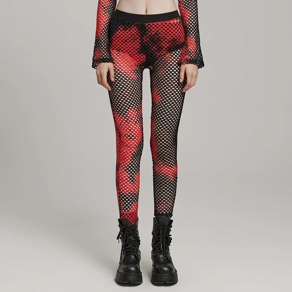 Punk Rave Dames Punk Tie-Dyed Mesh Leggings Slanke Perspectief Bijpassende Broek Drie Kleuren Beschikbaar Lente/Zomer