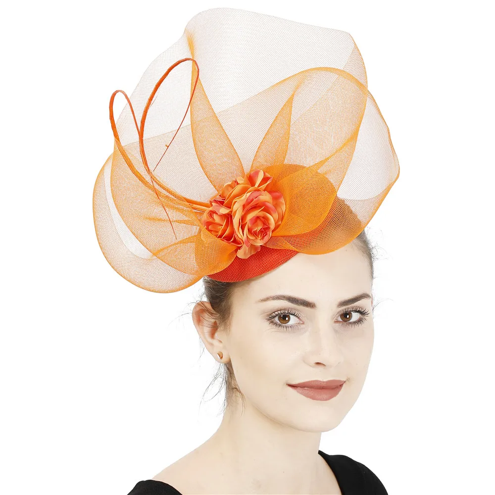 Fashion Exquisite Flower Fascinator Hat Elegant Mesh Hair Band Bowknot Hair Hoop Bride Headdress Tea Party Dance Show Ladies Hat