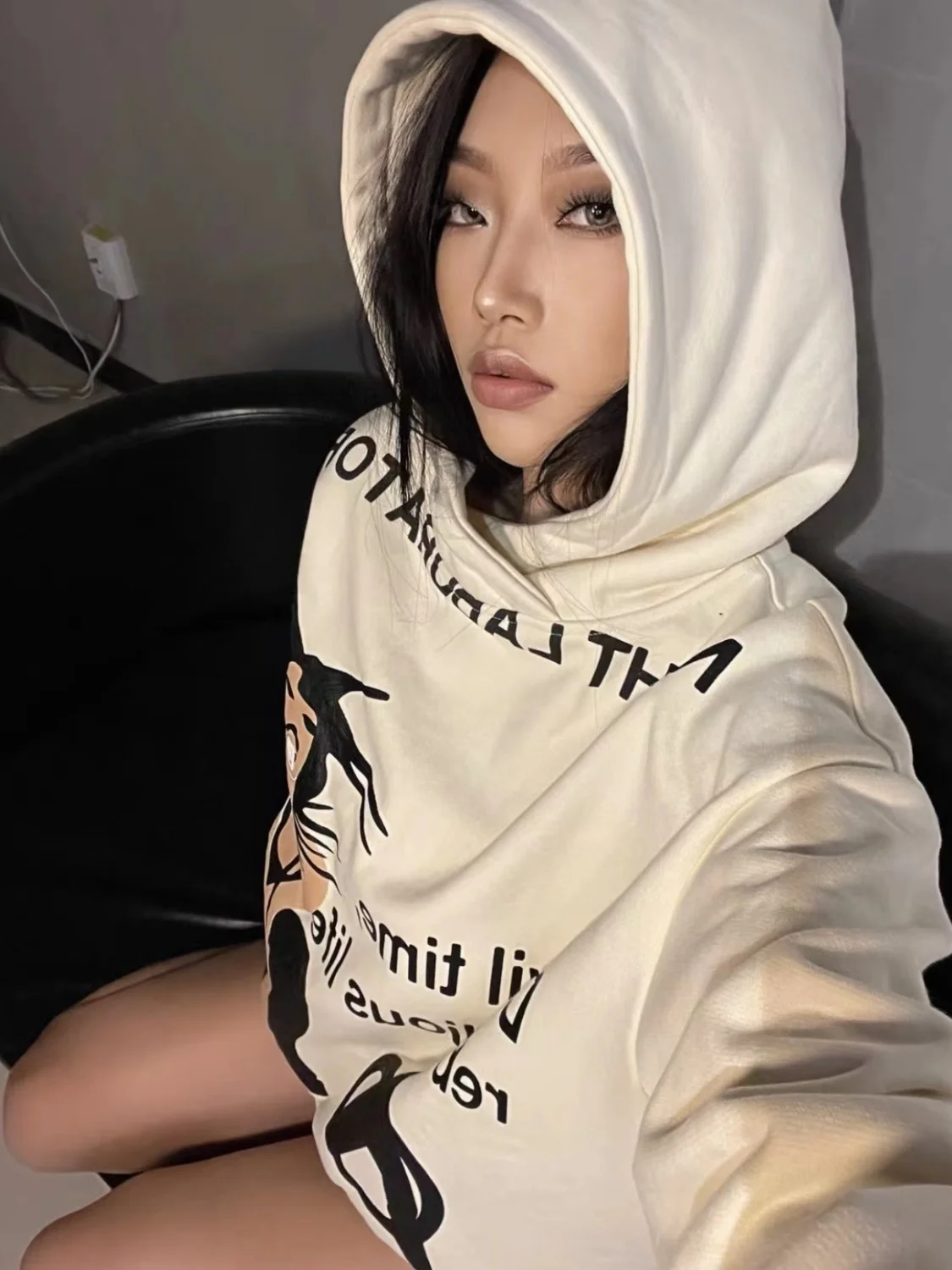 Hooded Sweatshirt Cartoon Graffiti Print Plus Velvet Ins Harajuku Style Loose Bf Female 2023 New Korean Style Hooded Sweatshirt