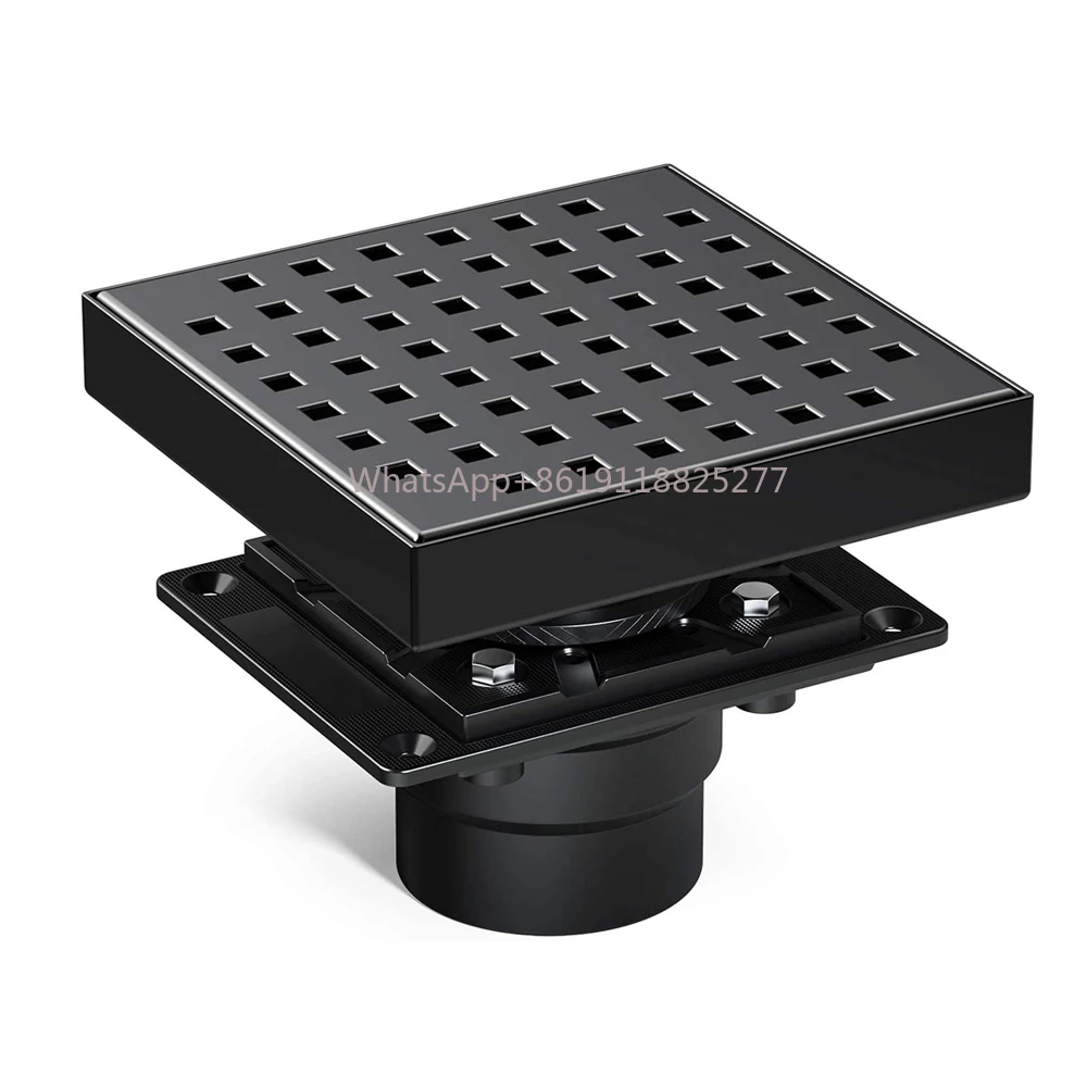 

6 Inch Quadrato Pattern Grate Removable Food-grade SS 304 WATERMARK&CUPC Certified Matte Black Square Shower Drain Floor Drain