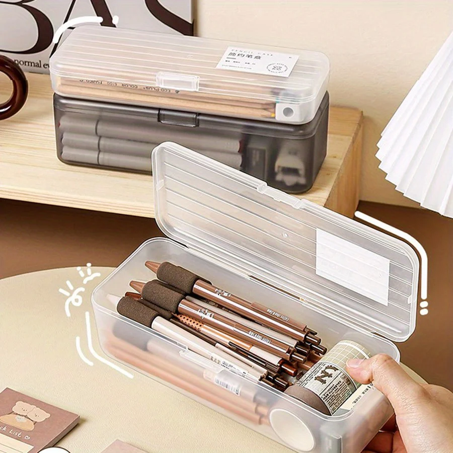 Large Capacity Transparent Stationery Box, Multi-purpose Storage Case for Pens, Pencils, Markers, Crayons & Paintbrushes for Off
