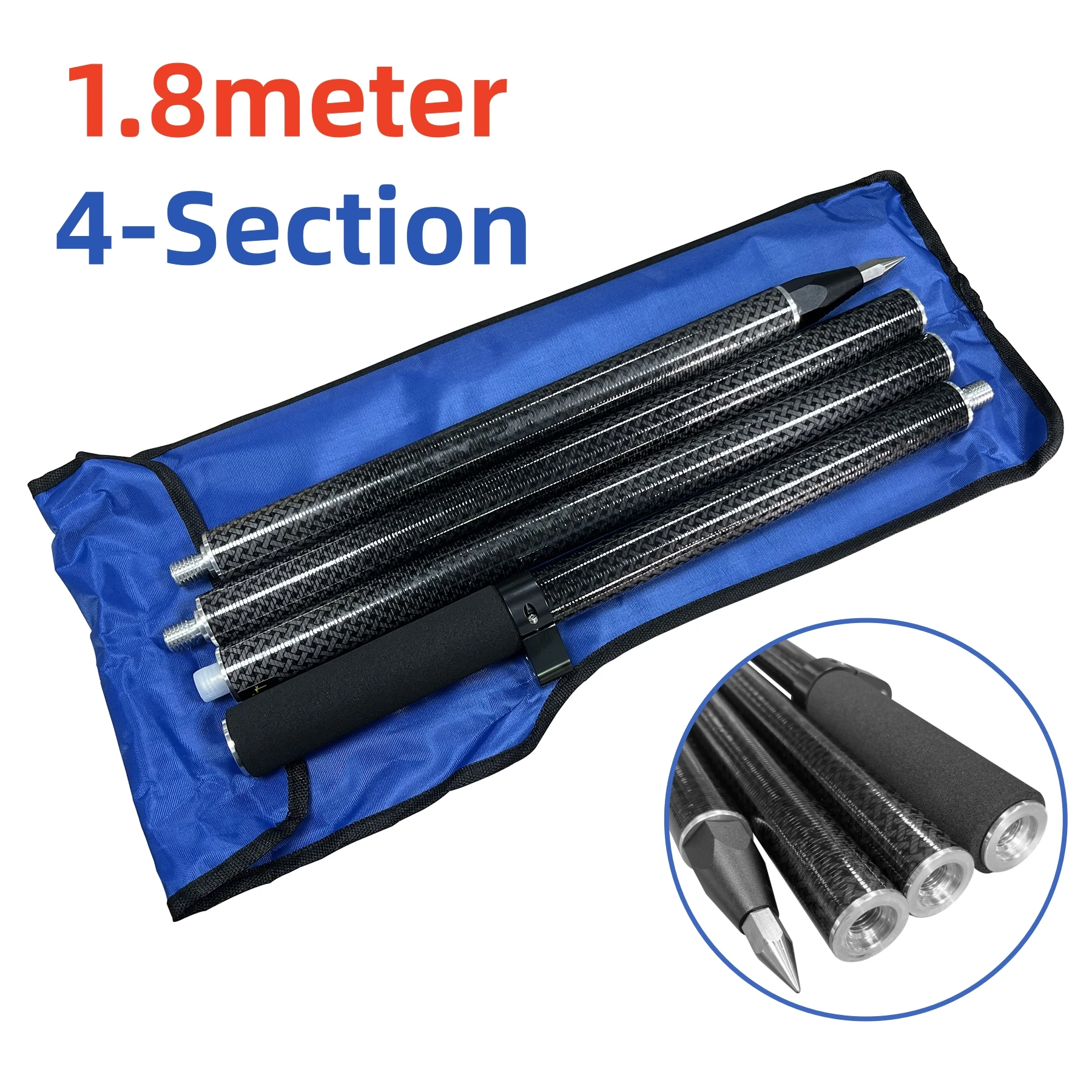 Pértiga de Fibra de Carbono 100% para GPS RTK, 1.8 metros, Cuatro Secciones, Barra de Extensión de Fibra de Carbono para GPS, 4 Secciones, 32mm de Diámetro