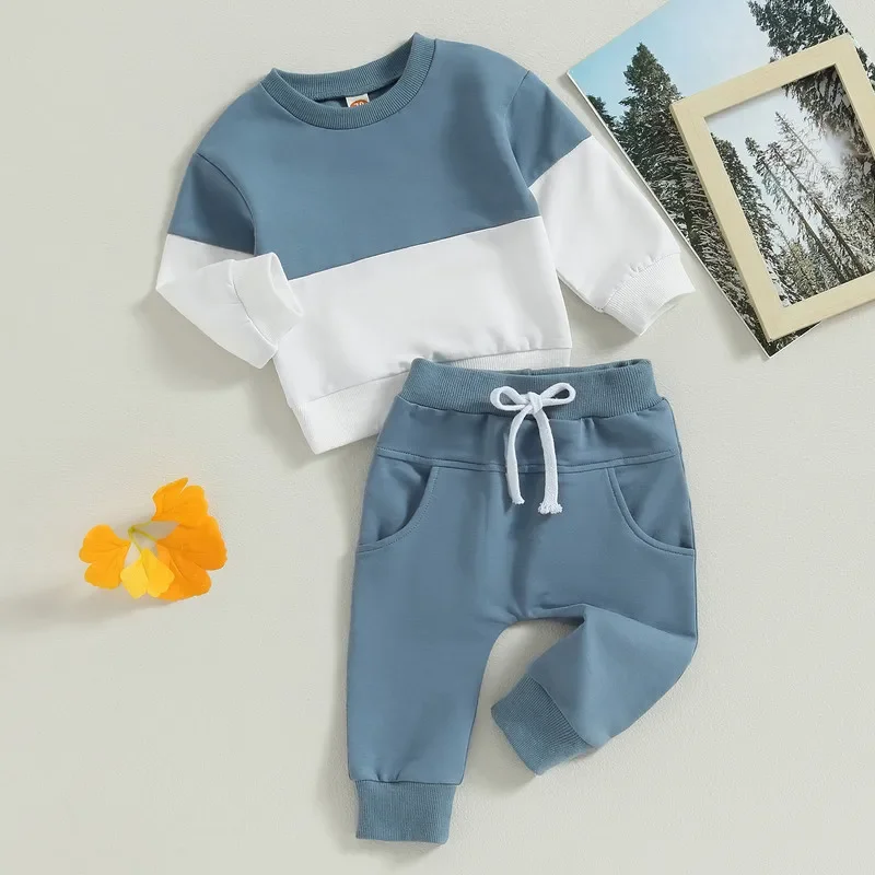 Newborn Baby Boy Pant Sets 2Pcs Autumn Clothes Contrast Color Long Sleeve Sweatshirt Tops and Pants Outfits Baby Items Clothing