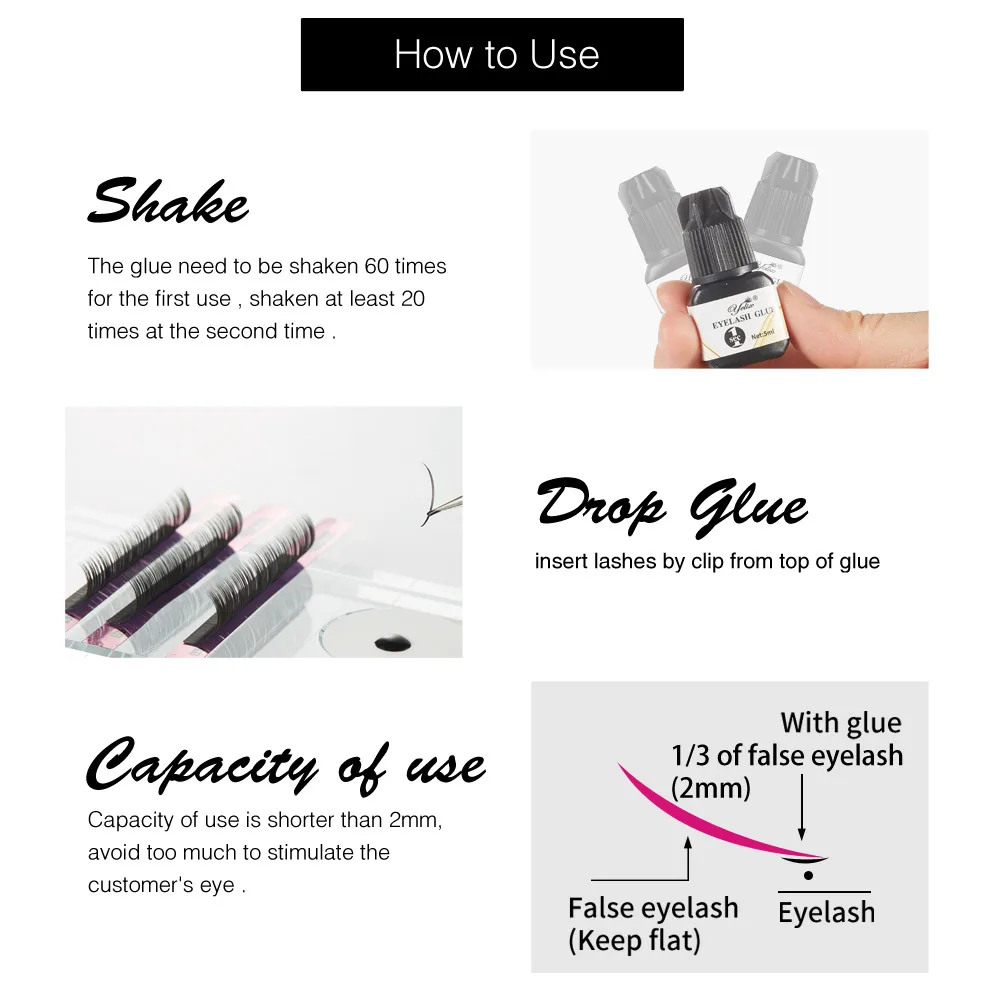 Yelix 5ml Individual Eyelash Glue Black 1-2 Seconds Fast Dry Eyelash Extension Glues Eye Lashes False Eyelashes Eyelash Adhesive