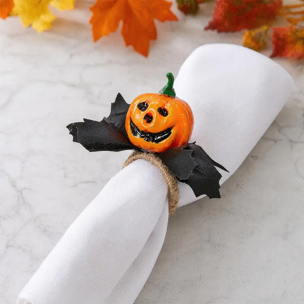 Halloween Dinner Accessories Halloween Table Decor Halloween Napkin Rings Set – Pumpkin Eyeball Spider Skull for Holiday