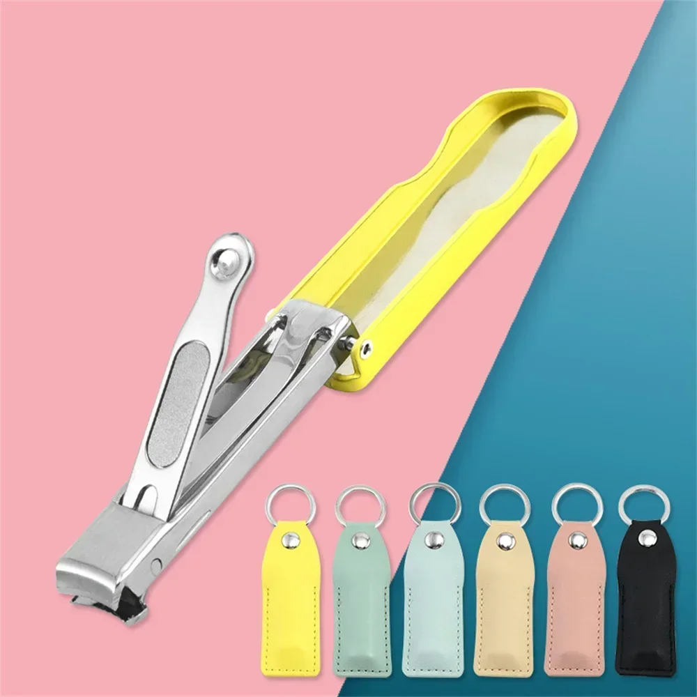 

Portable Folding Nail Clipper Nail File Cutter Collapsible Fingernail Trimmer Clippers with Key Ring Leather Case Nail Tools