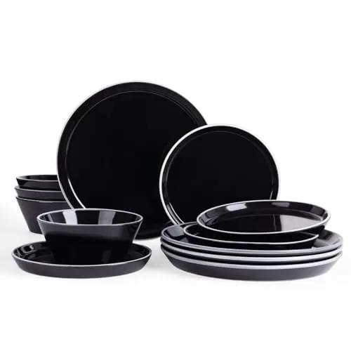 

Наборы посуды Famiware Saturn, наборы тарелок и мисок на 4 персоны, 12 предметов, из каменной керамики - устойчивые к царапинам и сколам, подходят для микроволновой печи.