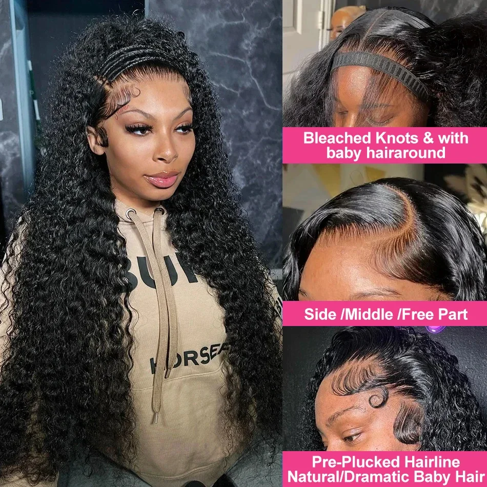 Perruque Lace Front Wig Deep Wave Naturelle Bouclée, Cheveux Humains, 13x4, 13x6, HD, 30 40 Pouces, pour Femme Africaine