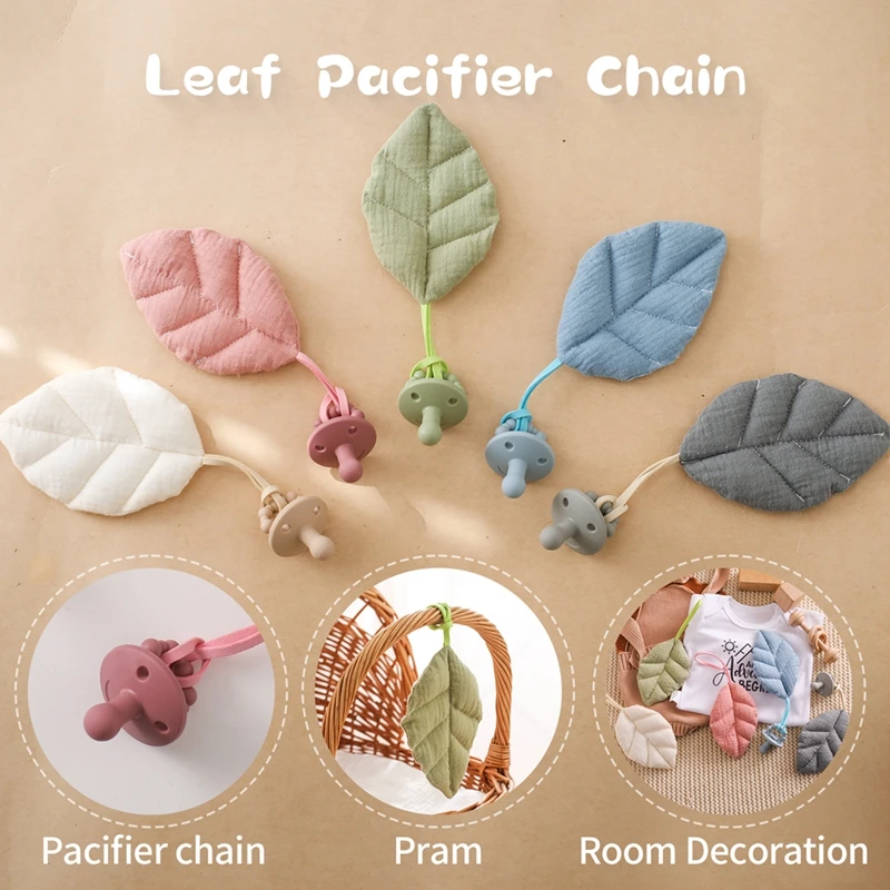 1 Cotton Baby Pacifier Clip Chain Pacifier Clip Cartoon Leaf Solid Color Pacifier Holder Baby Teething Chain Gift For New Baby