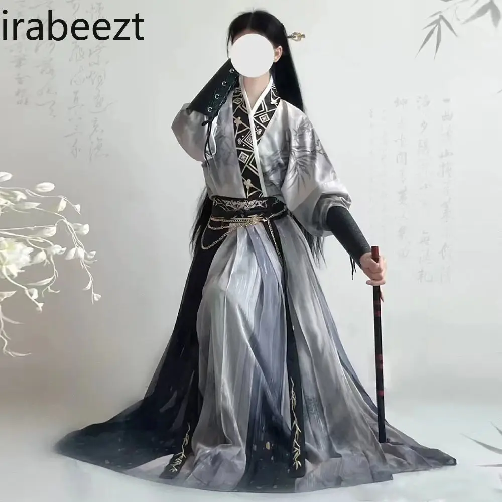 Dinastia Song-pintura a tinta hanfu para homens e mulheres, comprimento da cintura, roupa diária, traje juvenil, vestido, estilo chinês