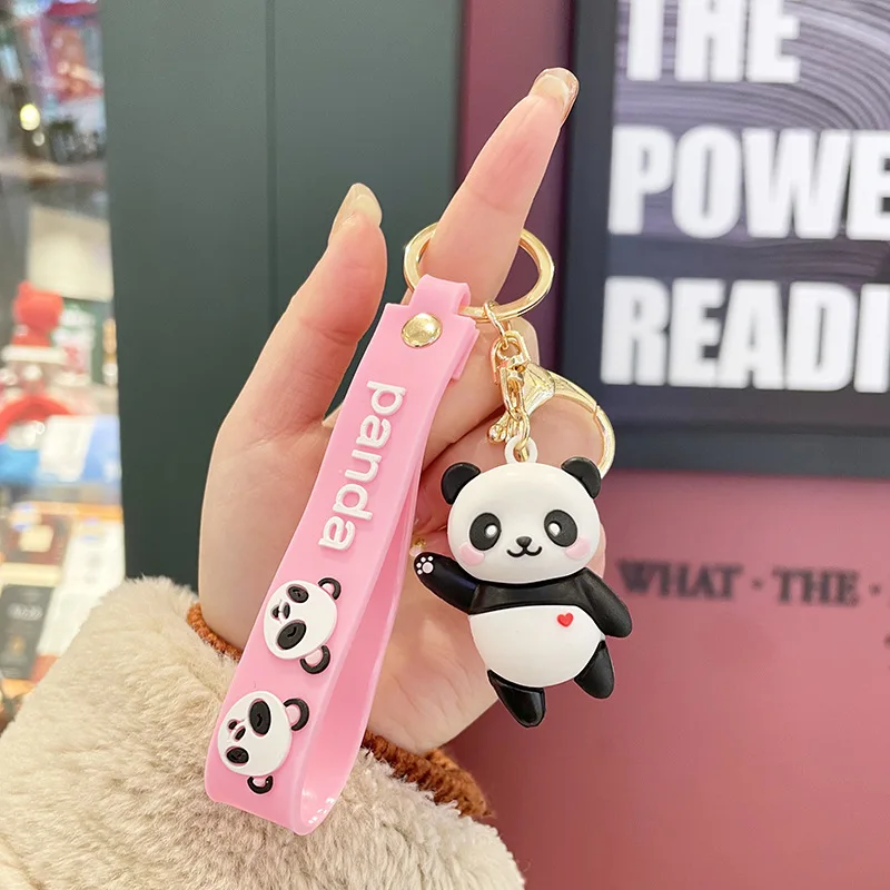 Cute Panda Cartoon Keychain PVC Wristbands Animal Shaped Keyring Couple\'s Holiday Gifts Car Bags Accessories Wholesale