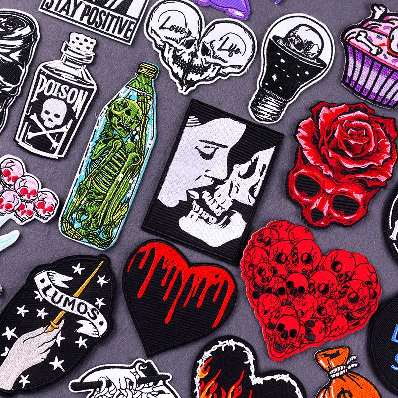 Poison Skull Patches Punk Iron On Patches For Clothing thermoadhesive patches DIY Applique Embroidery Patch For Jacket Badge