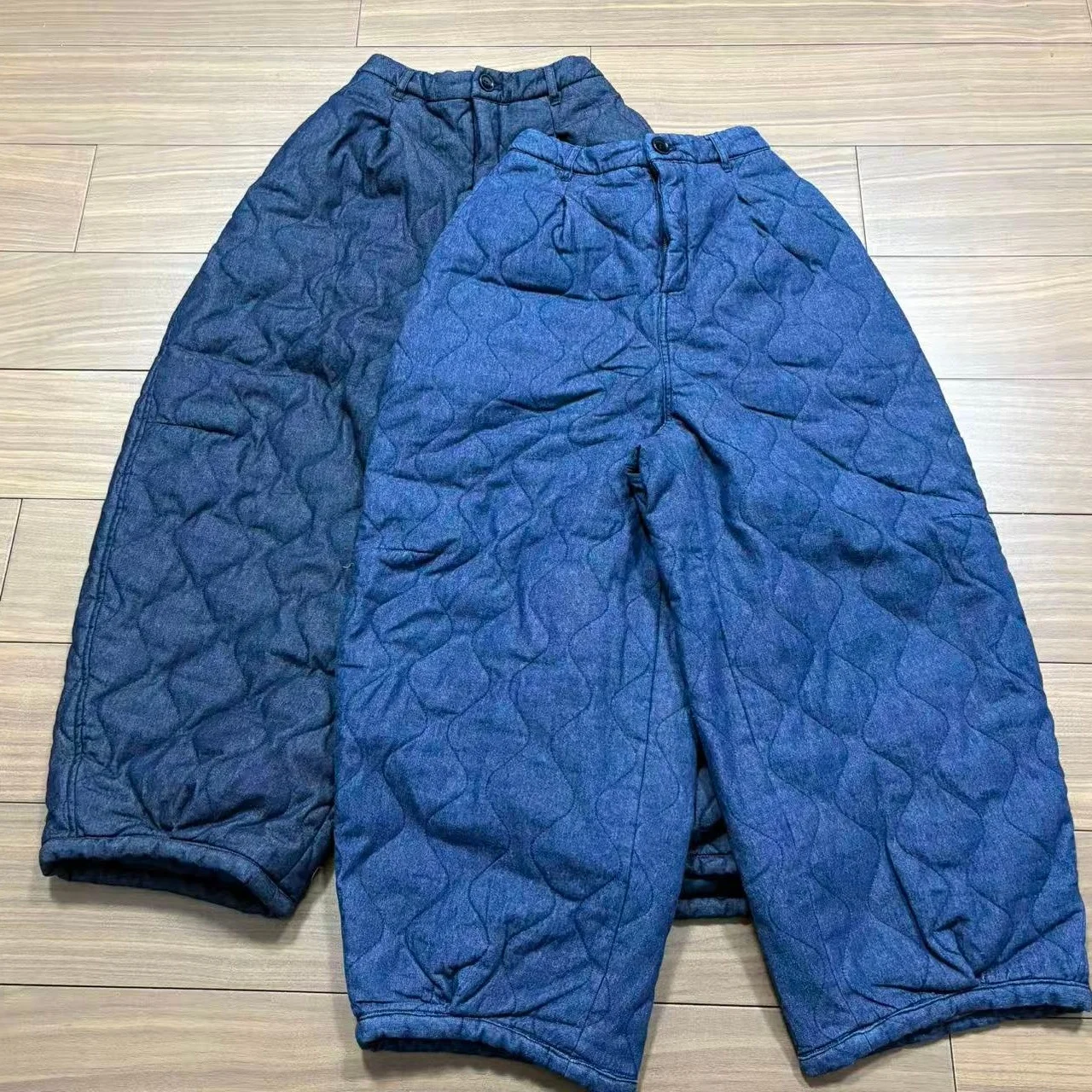 

High Waist Quilted Cotton Denim Pants Women's Winter New Zipper Elastic Waist Pure Cotton Filled Long Trousers