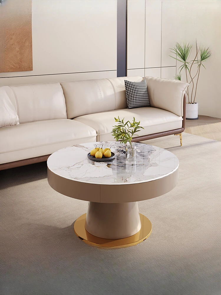 

Rock slab electric lifting coffee table, dining table, dual-purpose small apartment, modern simple round multi-functional