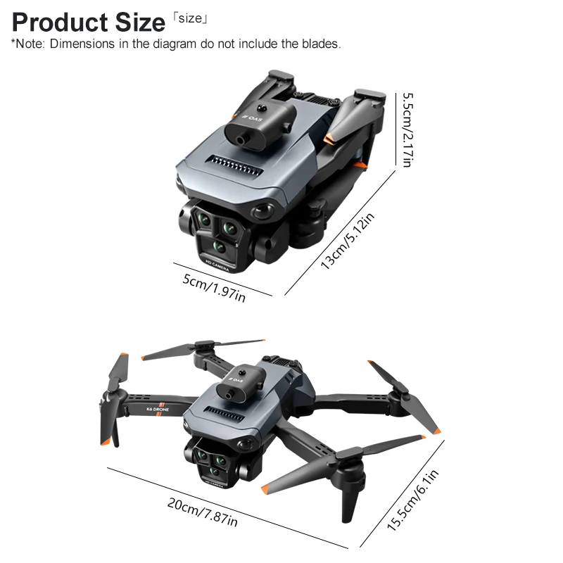 K6 MAX Quadcopter features built-in electronic control triple cameras, 360° obstacle avoidance, optical flow positioning.