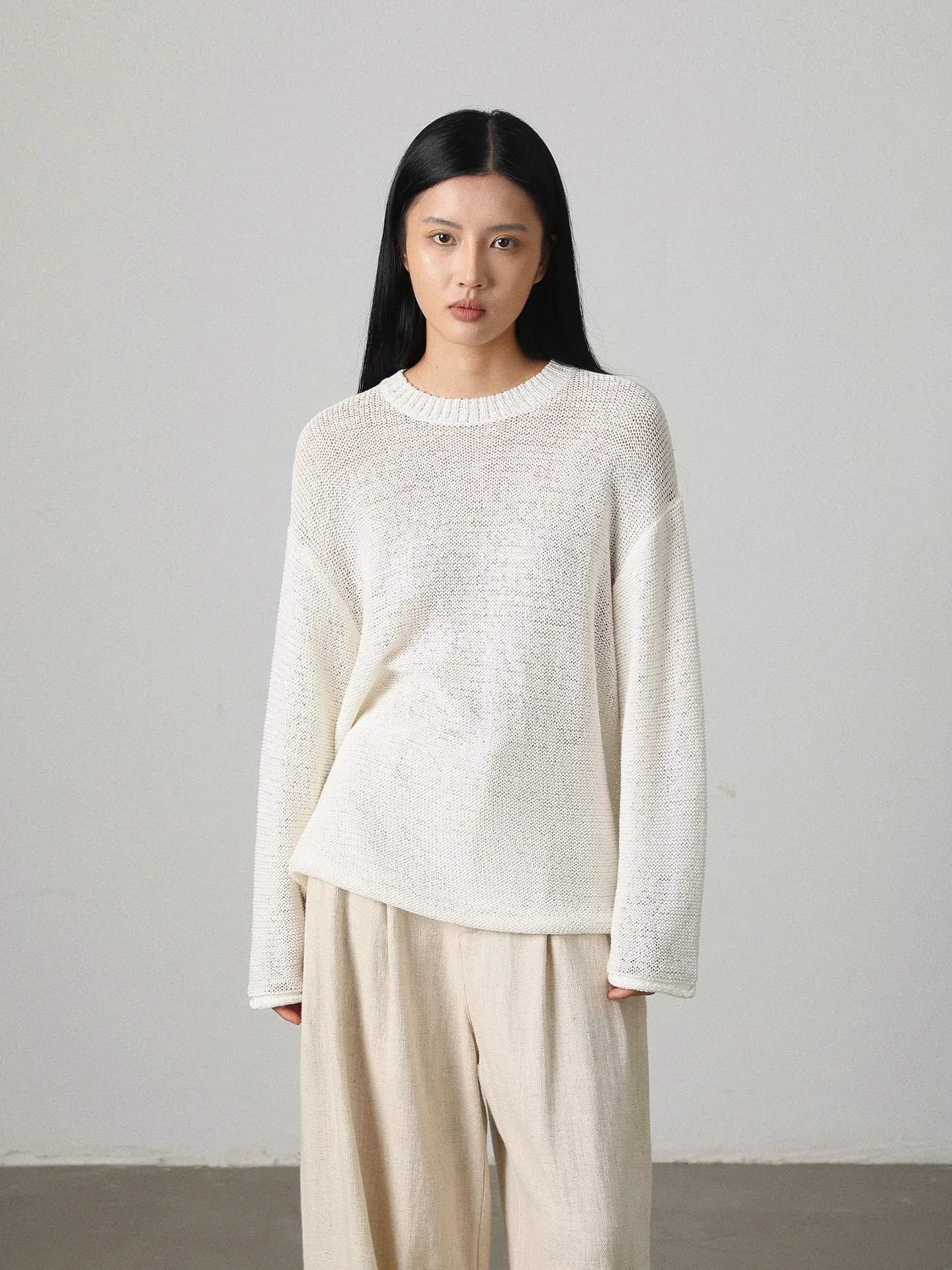 

Свитер Vimore Cloud Trace: Свободный вязаный свитер с ажурным узором, простой, высококачественный, для многослойных образов, женский, повседневный, из смесового хлопка