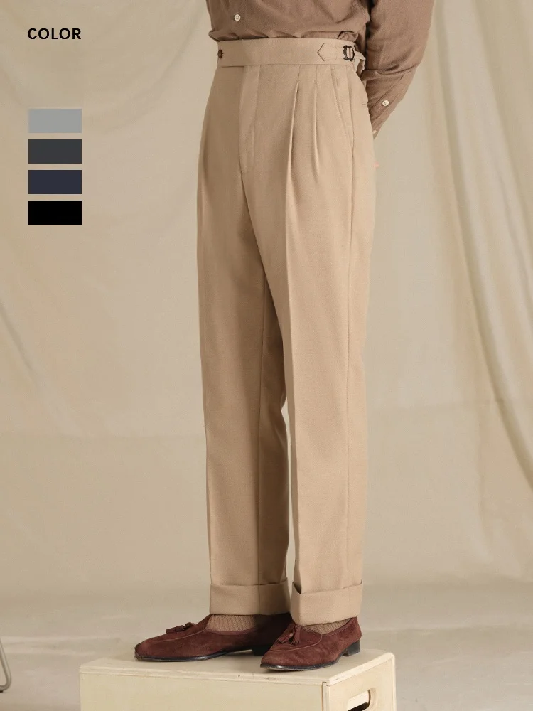 

Cultum Italian Neapolitan High Waist Easy Care Double Pleat High Quali Flannel Busin Casual Straight Leg Trousers