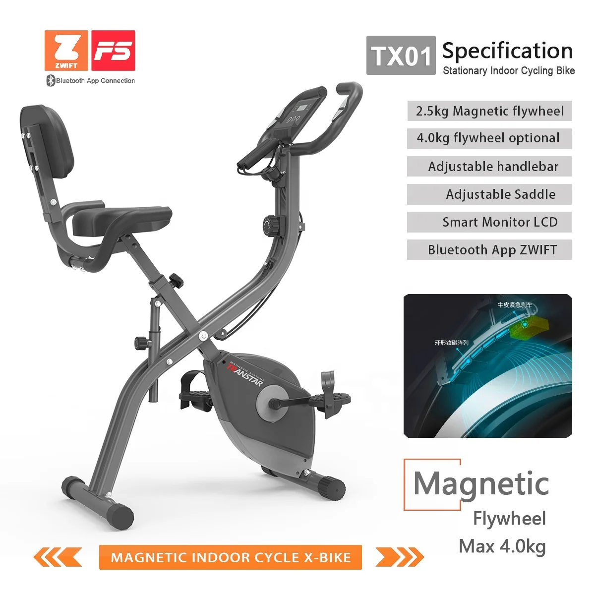 Faltbare Home Fitness Heimtrainer Rückenlehne Fitness Bike Indoor X-Bike magnetisch