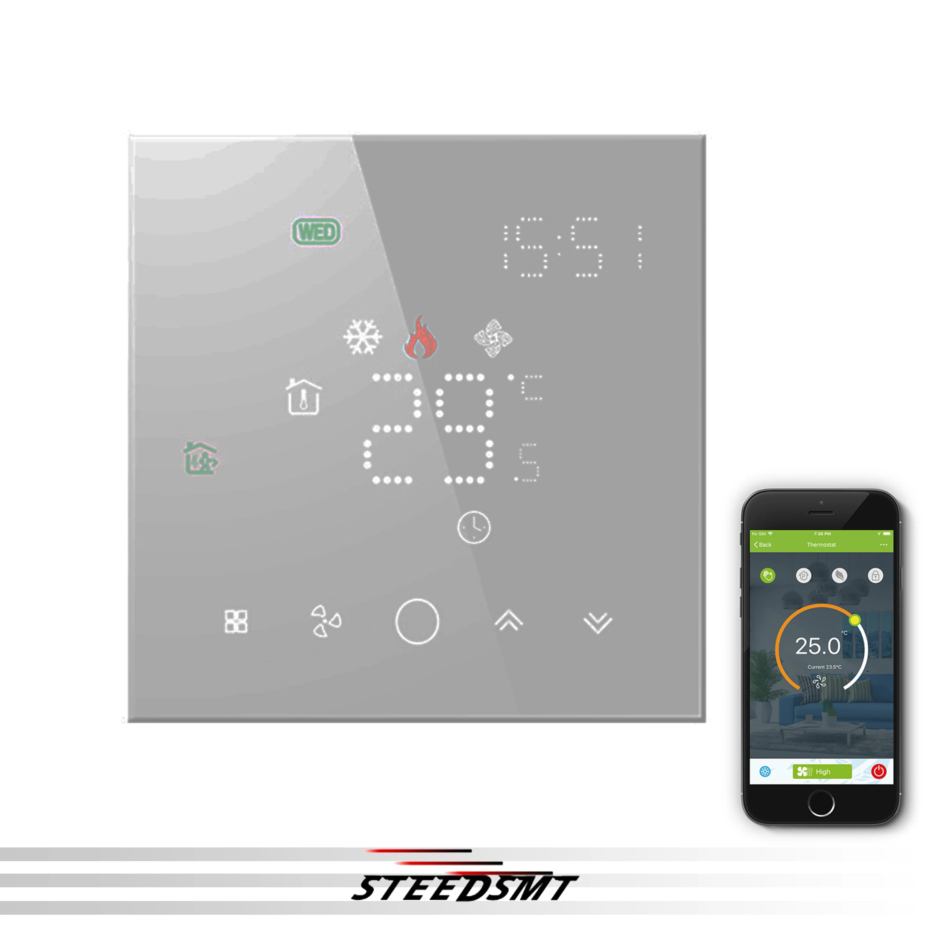 2 In 1 WIFI Thermostat for Fan Coil 3-Speed&Floor Heating Valve Adjustment Multifunctional Working Mode Switching By 24V 220VAC