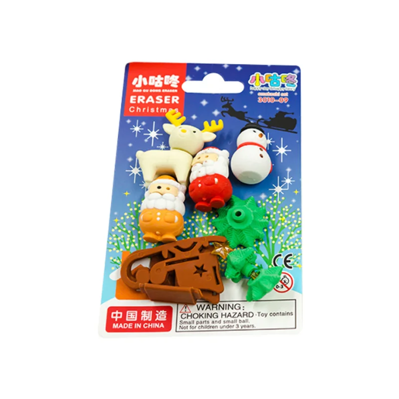 6 pcs Christmas Eraser Kawaii Pencil Eraser Creative For Kids Funny Erasers Promotional Student Stationery School Supplies