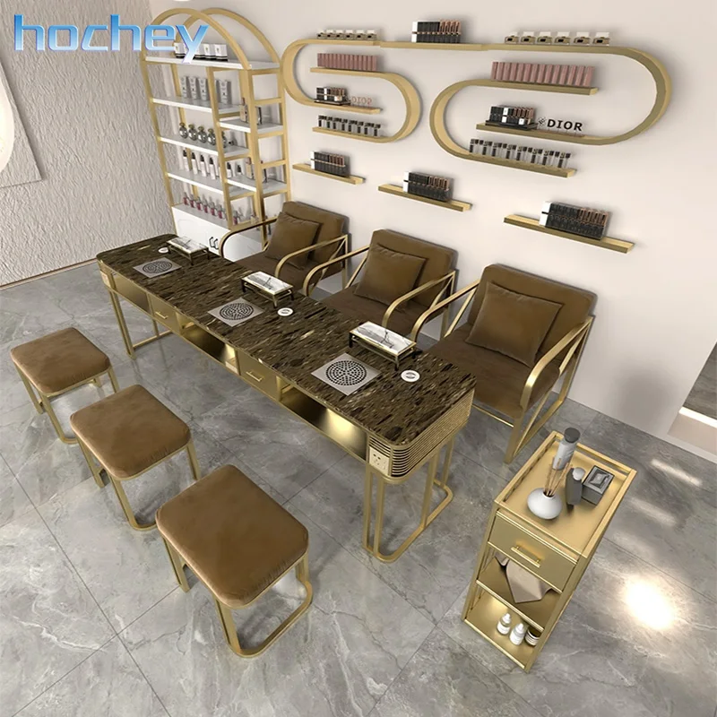 Custom.Hochey لطيفة الأظافر بار محطة صالون الأثاث الخشب مسمار الجداول مسمار مكتب طاولة مانيكير مع كرسي الحديثة حسب الطلب #6