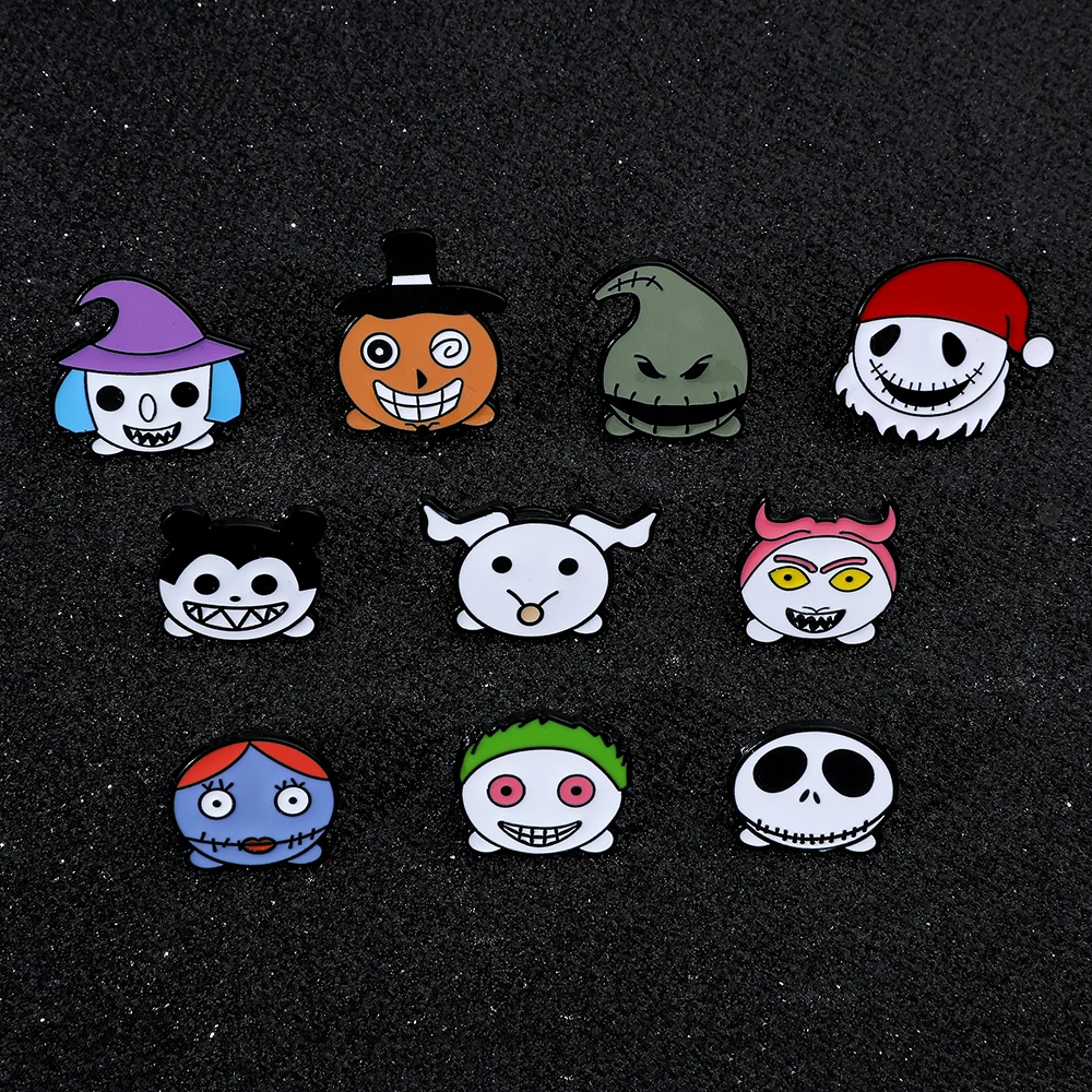 

Halloween Cute Brooch Jewelry Q Version Jack Skellington Sally Ghost Badge for Festival Clothing Backpack Accessories Toys Gifts