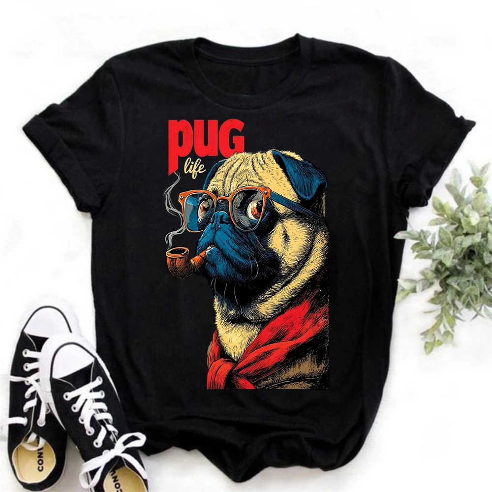 Summer WOMen's Cool T-Shirt Printed Pug Dog Graphic T Shirts Short-sleeved Casual Funny Animal Dog Tee Tops Streetwear  Y2k