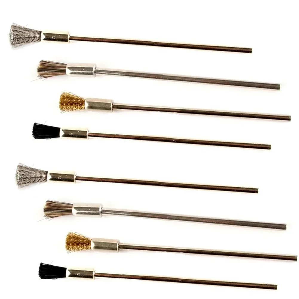 8pcs 100mm Nylon/horse Hair/wire Brush 3mm Shank Wheel Brush Rotary Tool Polishing Brush For Power Rotary Tool Remove Paint