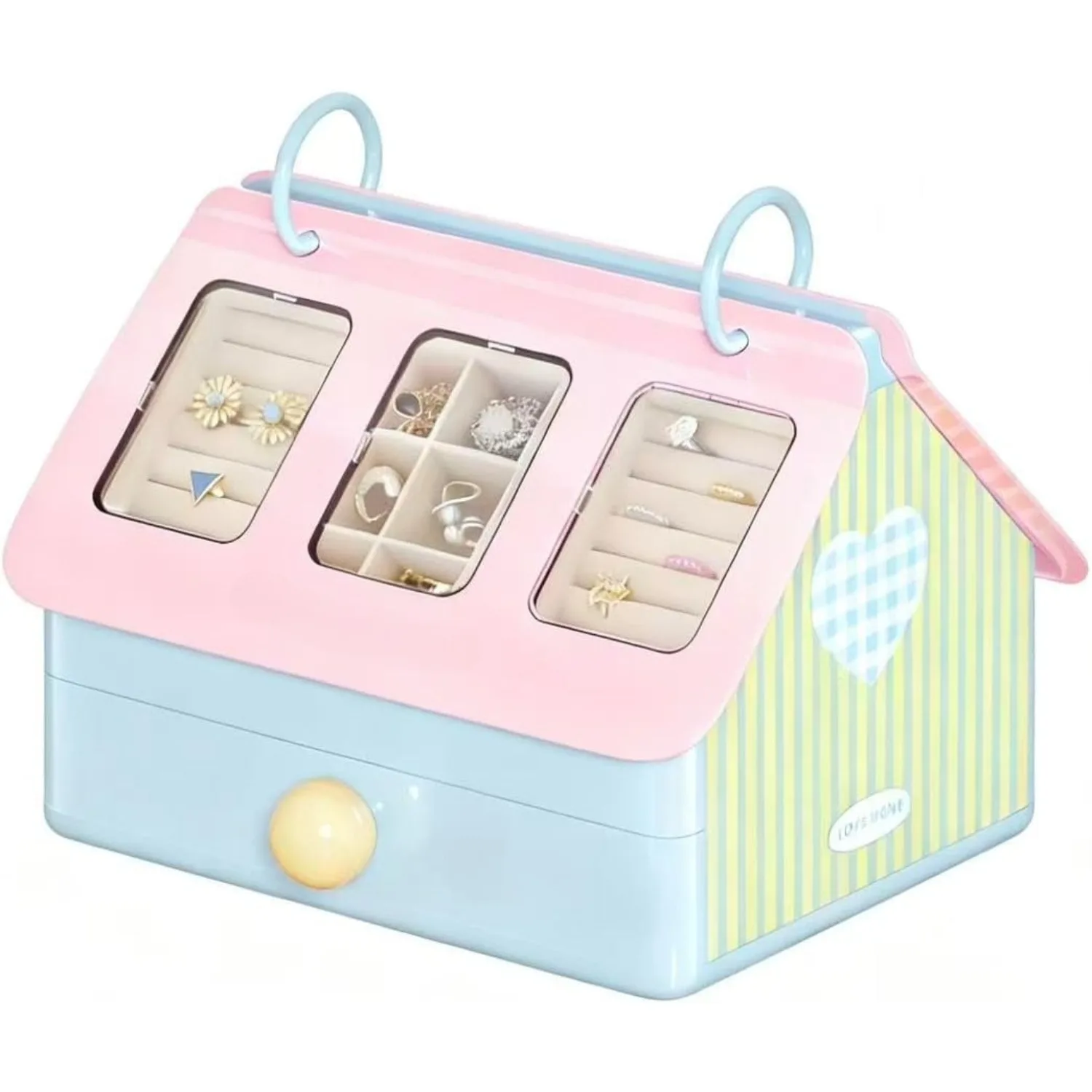 

Lovely Jewellery Storage Box,Multi-Compartment Clear Window For Earrings,Rings,Necklaces,Ideal Gift For Girls And Women