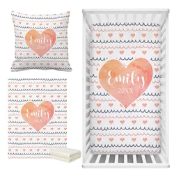 LVYZIHO Baby Crib Bedding Set, Custom Name Boho Watercolor heart Bedding Set