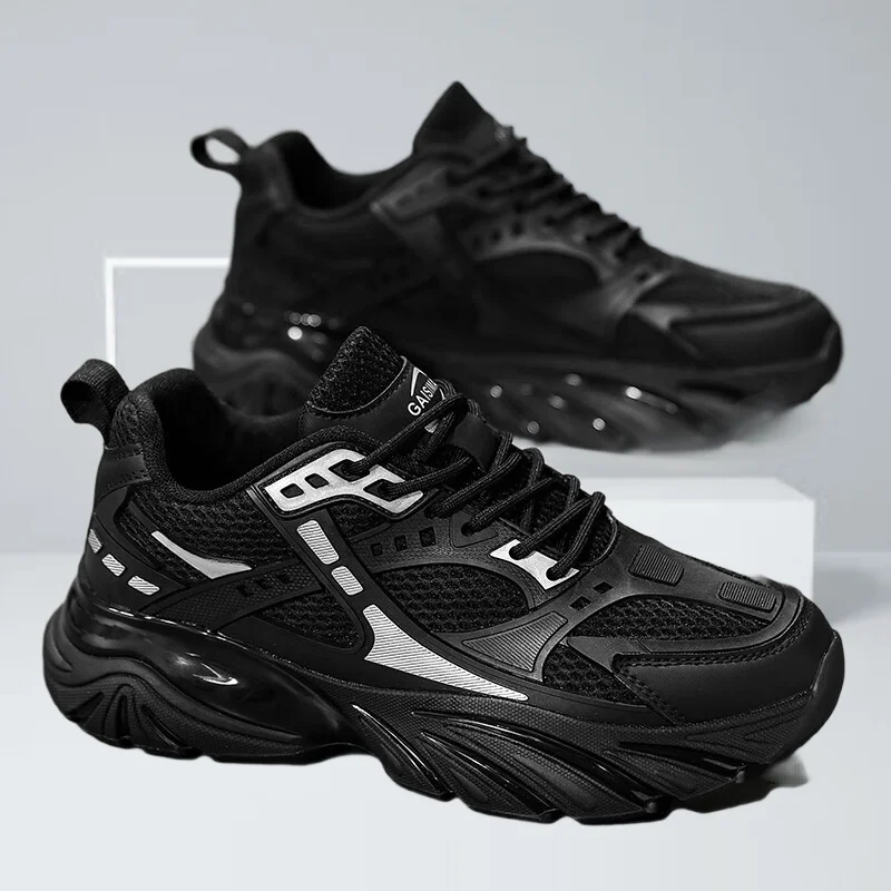 

Hot Sale Men's Big Size Breathable Training Shoes - Lightweight Non-Slip Black Mesh Running Sneakers
