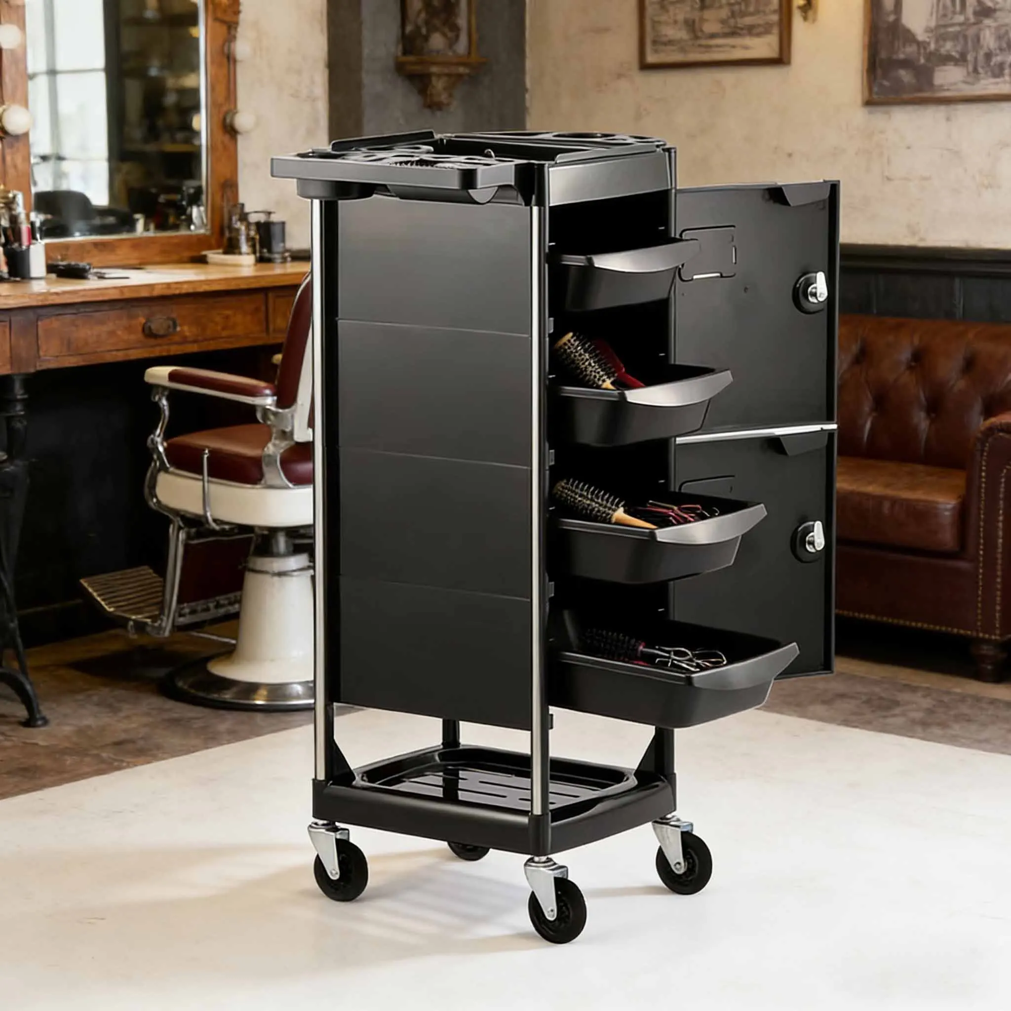 Luxury High Quality Iron Salon Trolley Cart with Wheels Traditional Design for Beauty Salon Furniture on Sale
