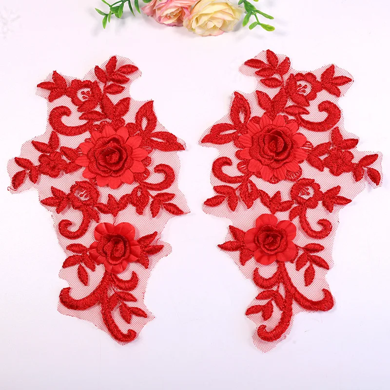 1Pair Three-dimensional Embroidery Lace Hollow Flower Piece Handmade DIY Mesh Flower Piece Embroidery Lace Fabricfor for Clothes