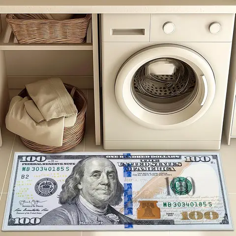 1pcs 100 Dollar Bill Rug Novelty Money Carpet Simple Living Room Hallway Rag Rug, Machine Washable Kitchen Runner Rag Rug, Easy Care Balcony Laundry Room Floor Mats, Soft and Comfortable Bedroom Bedside Rag Rugs for Staircase Home Decor Rugs