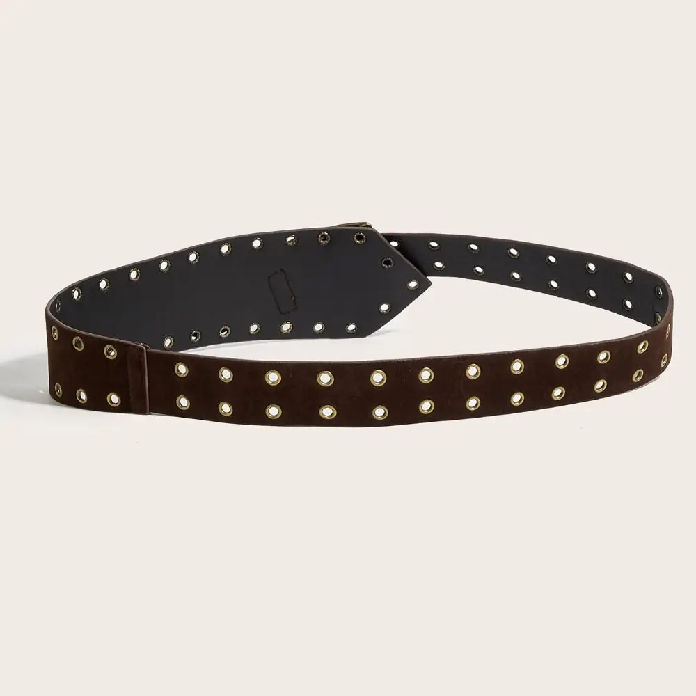 Y2k فاسق نمط حزام الخصر بولي Leather الجلود خمر حار الفتيات حزام مشبك معدني الجوف خارج حزام خصر عريض تنورة الديكور