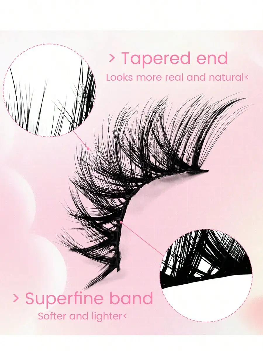 クリスマスふわふわつけまつげクラスター、5ペアのウィスピーなキャットアイルックフェイククラスターまつげ、ナチュラルカーリングアイメイクアップストリップまつげ