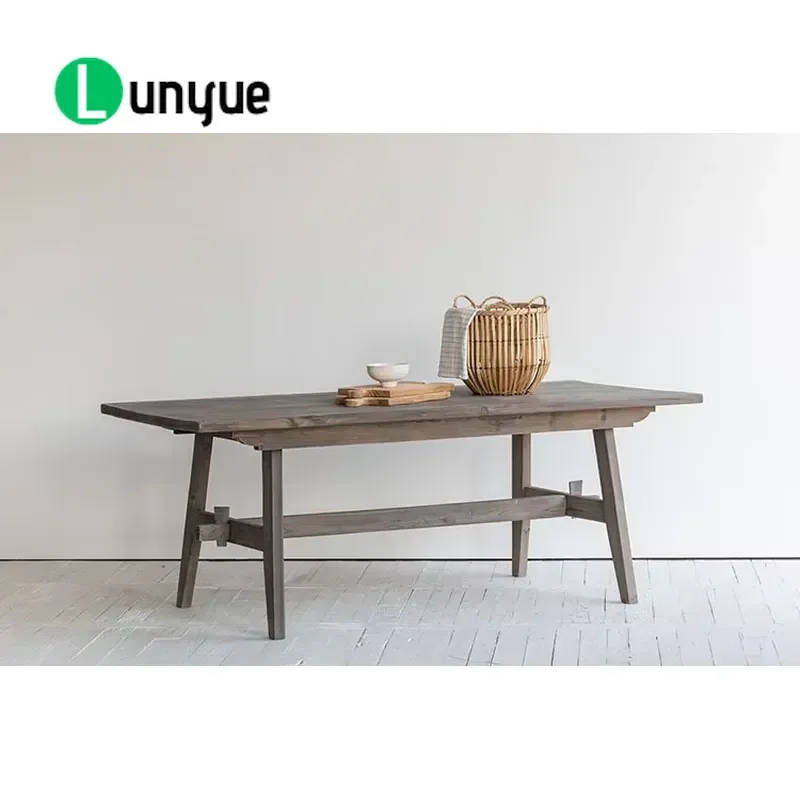 Scandinavian Vintage Dining Table Solid Recycled Pine Wood Cold Smoke Grey Country Style Home Furniture Rustic Kitchen