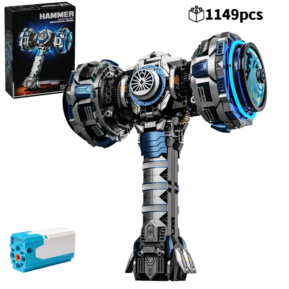 2026 NEW Mechanical Thunder Hammer Building Blocks Set with Light STEM Brick Model Kit DIY Desktop Ornament  Birthday Gifts Toy