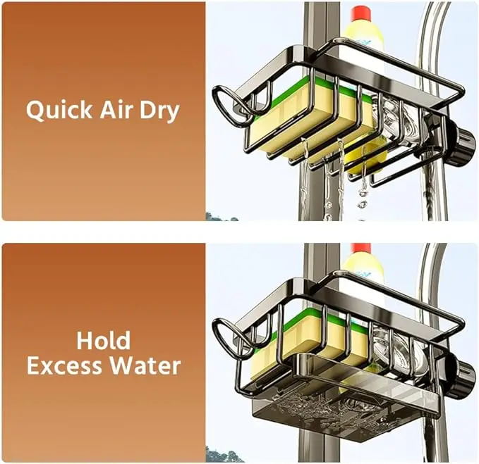 Escurridor de fregadero de acero inoxidable para cocina, para grifo estante de almacenamiento de esponja, toallero, organizador de estante, accesorios de cocina