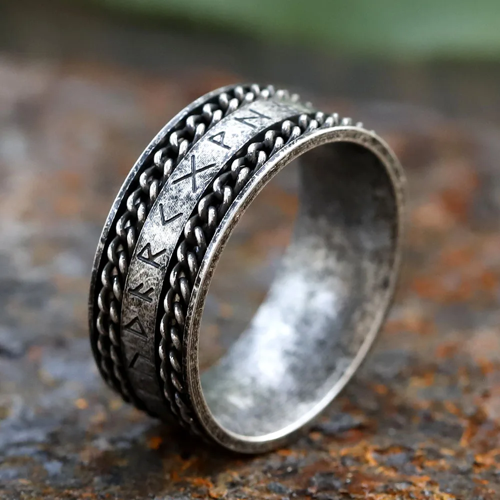 2024 New 316L Stainless Steel Viking Rotating chain rune Ring For Men Fashion retro Amulet fashion Jewelry Gift free shipping