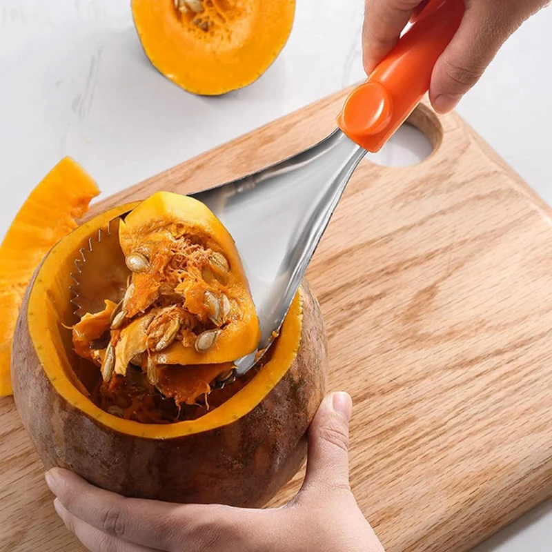 1Pcs Manual Pumpkin Corer Scoop Pumpkin Pulp Separator Stainless Steel Pumpkin Scooper Orange Easy To Use 16.5 X 8.5Cm