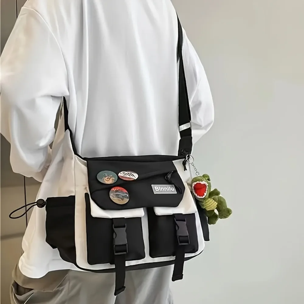 

Cool Large Capacity Men Crossbody Bag Japanese Style Square Nylon Postman Bag Harajuku Lightweight Single Shoulder Bag Outdoor