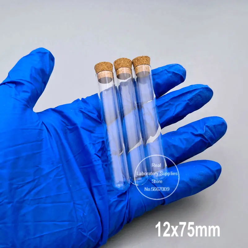 100pcs/lot Clear Lab Glass Test Tube with Cork Stoppers, Round Bottom Small Wedding Vials Laboratory Supplies